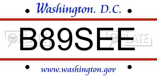 B89SEE District Of Columbia License Plate