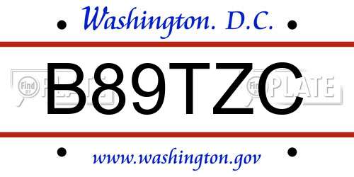 B89TZC District Of Columbia License Plate