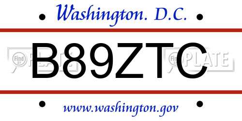 B89ZTC District Of Columbia License Plate