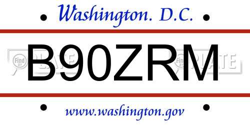 B90ZRM District Of Columbia License Plate