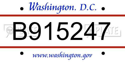B915247 District Of Columbia License Plate