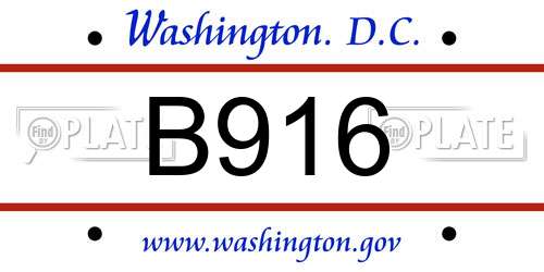 B916 District Of Columbia License Plate