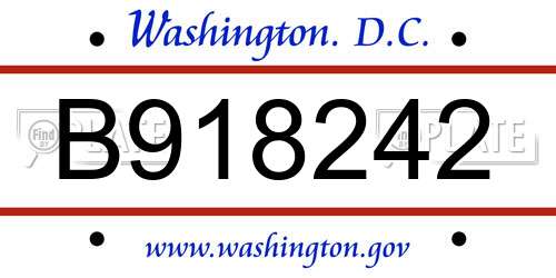 B918242 District Of Columbia License Plate