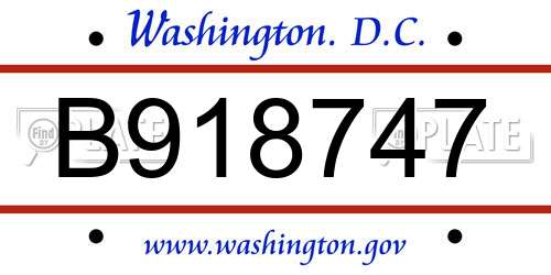 B918747 District Of Columbia License Plate