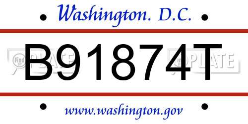 B91874T District Of Columbia License Plate
