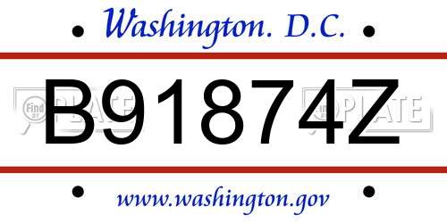 B91874Z District Of Columbia License Plate