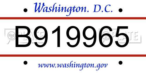 B919965 District Of Columbia License Plate