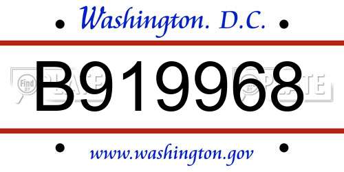 B919968 District Of Columbia License Plate