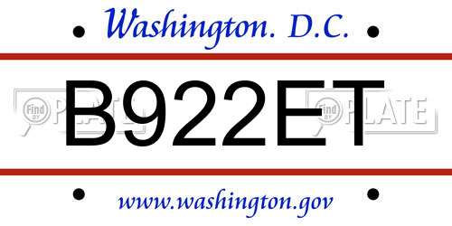B922ET District Of Columbia License Plate