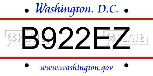 B922EZ District Of Columbia License Plate