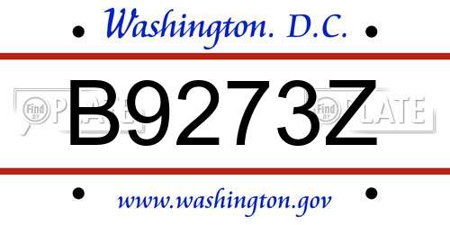 B9273Z District Of Columbia License Plate