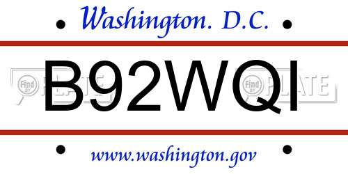 B92WQI District Of Columbia License Plate