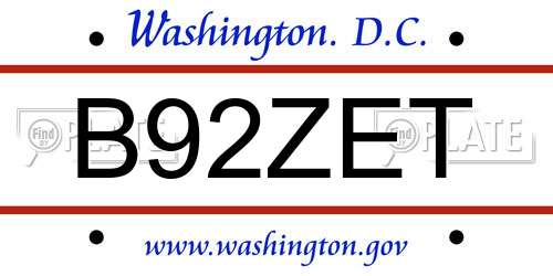 B92ZET District Of Columbia License Plate