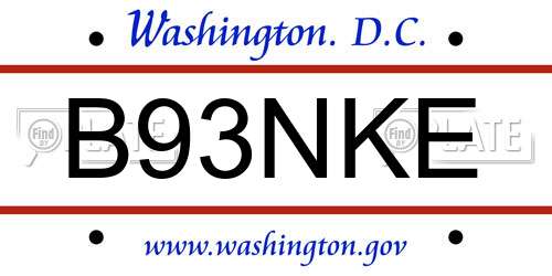 B93NKE District Of Columbia License Plate