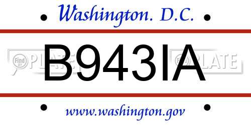 B943IA District Of Columbia License Plate