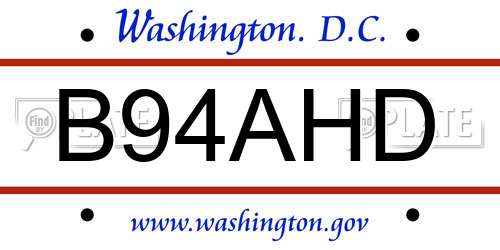 B94AHD District Of Columbia License Plate