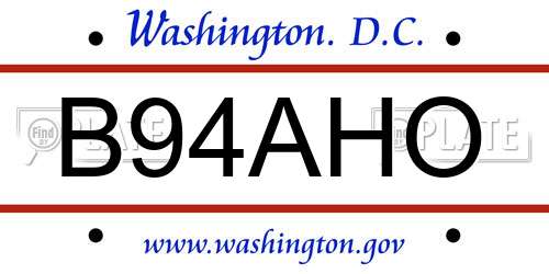 B94AHO District Of Columbia License Plate