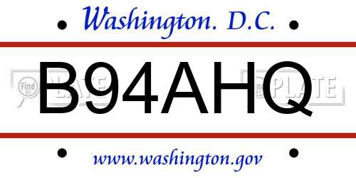 B94AHQ District Of Columbia License Plate