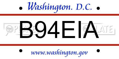 B94EIA District Of Columbia License Plate