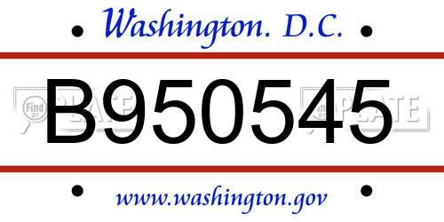 B950545 District Of Columbia License Plate