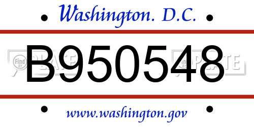 B950548 District Of Columbia License Plate