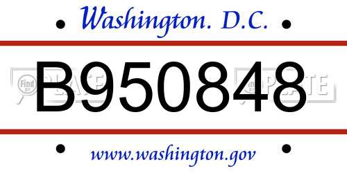 B950848 District Of Columbia License Plate