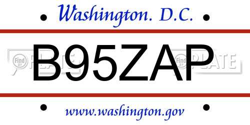 B95ZAP District Of Columbia License Plate