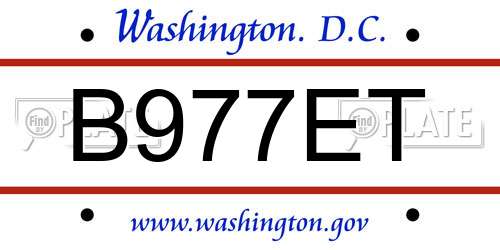 B977ET District Of Columbia License Plate