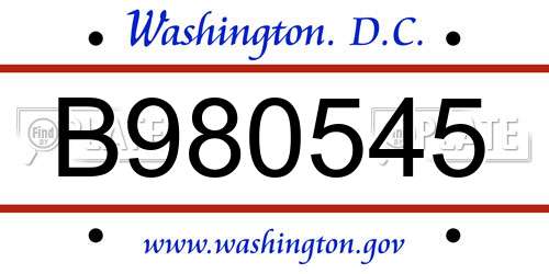 B980545 District Of Columbia License Plate