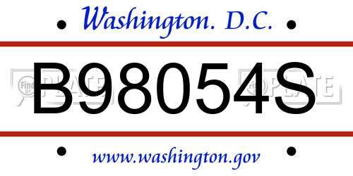 B98054S District Of Columbia License Plate