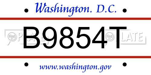 B9854T District Of Columbia License Plate