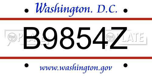 B9854Z District Of Columbia License Plate