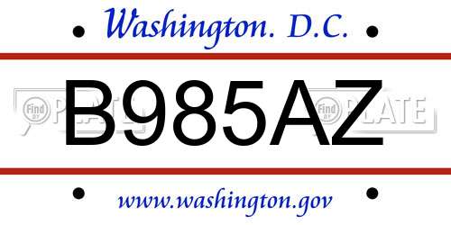 B985AZ District Of Columbia License Plate