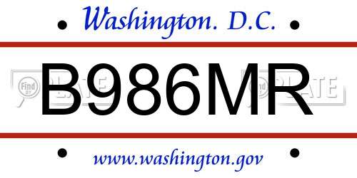 B986MR District Of Columbia License Plate
