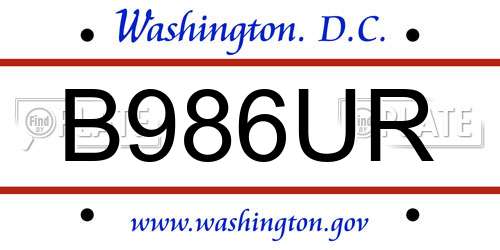 B986UR District Of Columbia License Plate