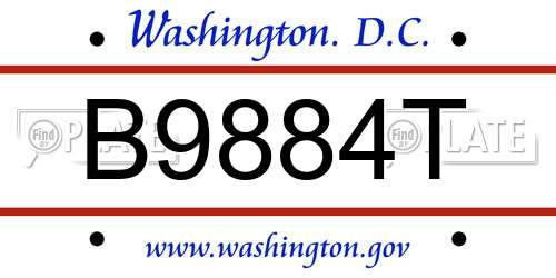 B9884T District Of Columbia License Plate