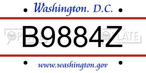 B9884Z District Of Columbia License Plate
