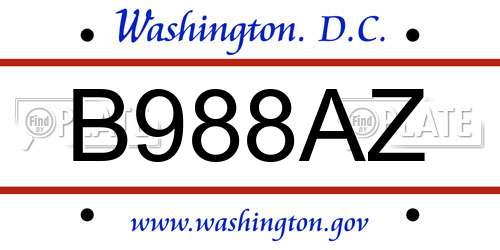 B988AZ District Of Columbia License Plate