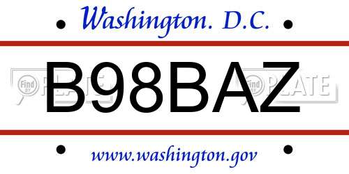 B98BAZ District Of Columbia License Plate