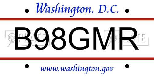 B98GMR District Of Columbia License Plate