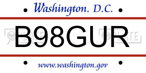 B98GUR District Of Columbia License Plate