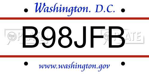 B98JFB District Of Columbia License Plate