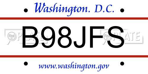 B98JFS District Of Columbia License Plate
