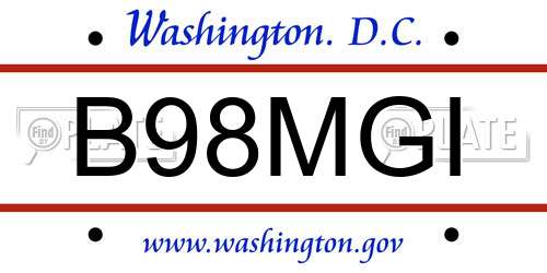 B98MGI District Of Columbia License Plate