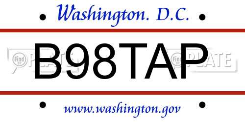 B98TAP District Of Columbia License Plate
