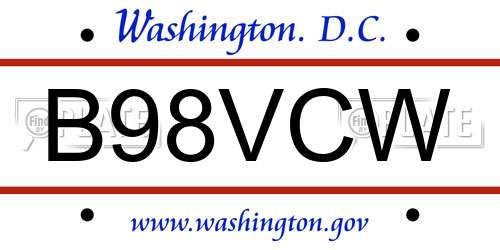 B98VCW District Of Columbia License Plate
