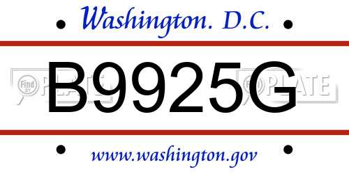 B9925G District Of Columbia License Plate