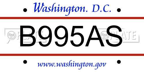 B995AS District Of Columbia License Plate