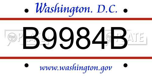 B9984B District Of Columbia License Plate