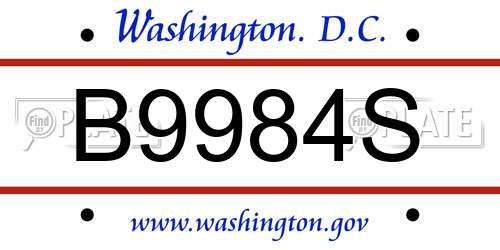 B9984S District Of Columbia License Plate